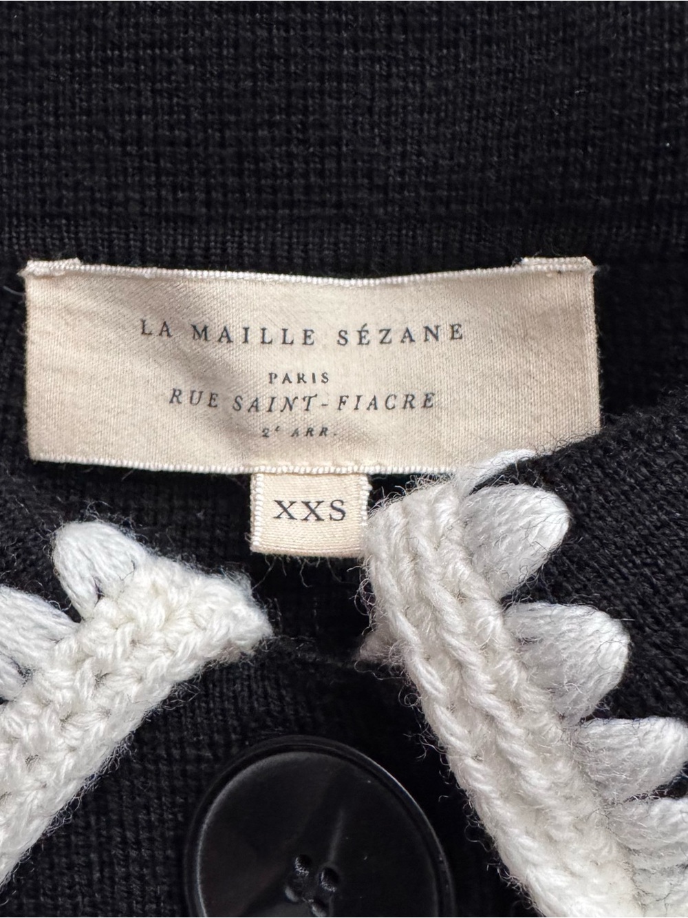 Sézane Betty Black/Ecru Crochet Cardigan, XXS - Picture 5 of 7
